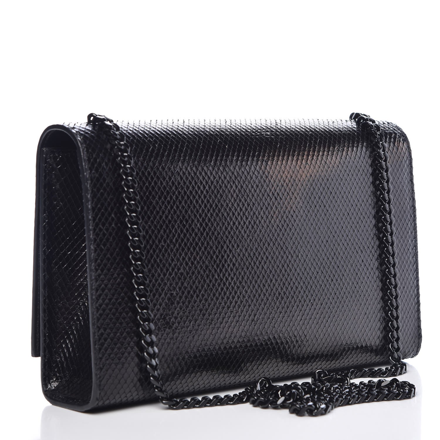 Saint Laurent Calfskin Snakeskin Effect Medium Classic Monogram Kate Satchel Black 3 of 7