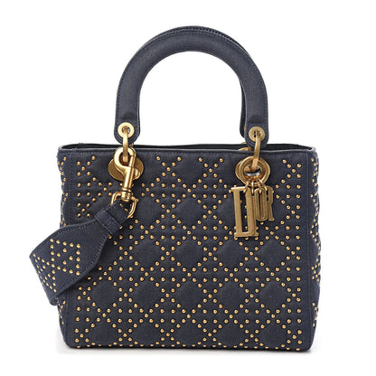 Christian Dior Canvas Cannage Studded Medium Supple Lady Dior Blue 1 of 9