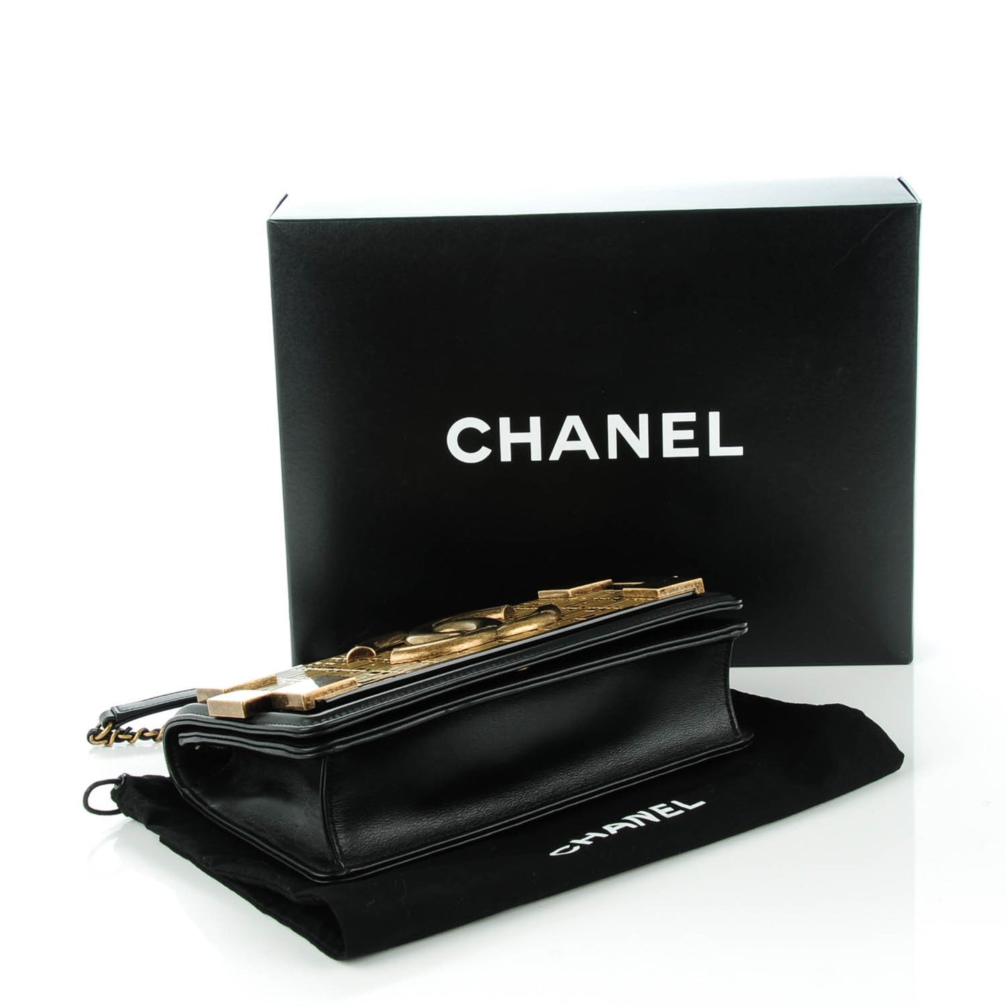 Lambskin and Plexiglass Seamless Greek Boy Brick Flap Black
