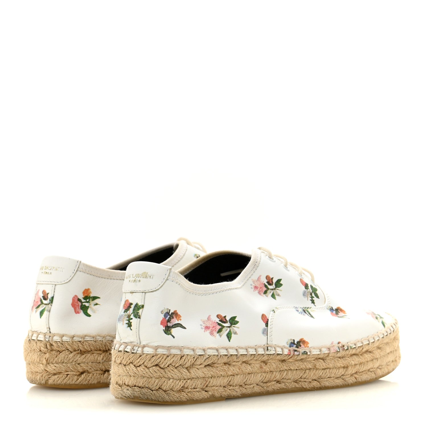 Saint Laurent Floral Print Lace Up Espadrilles 39 White 5 of 11