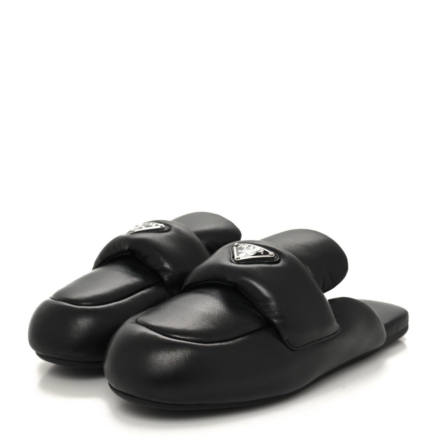 Nappa Soft Padded Metal Triangle Logo Lug Sole 20mm Mules 36 Black