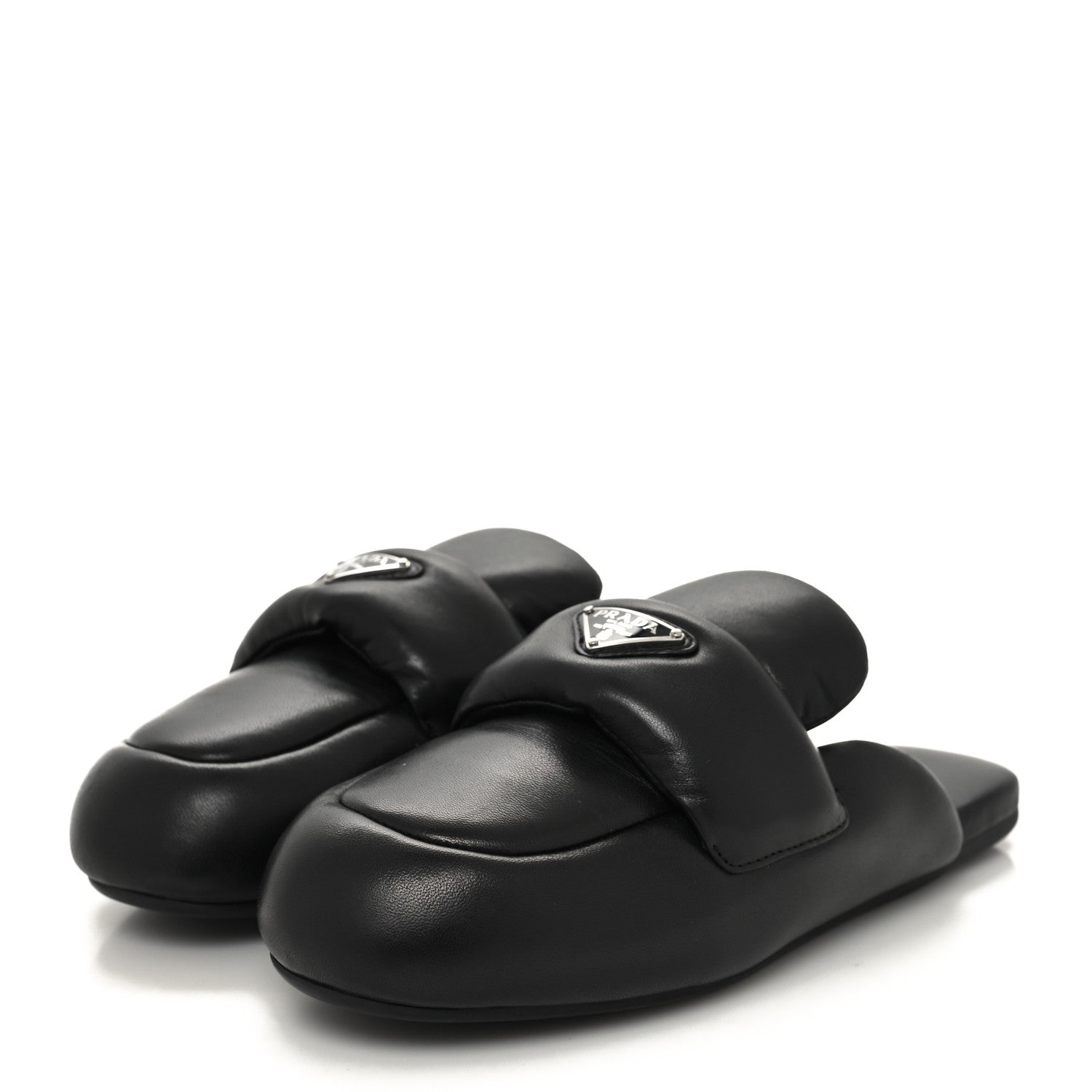 Prada Nappa Soft Padded Metal Triangle Logo Lug Sole 20mm Mules 36 Black 3 of 8