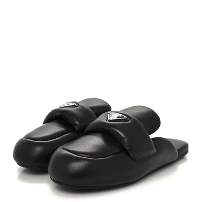 Prada Nappa Soft Padded Metal Triangle Logo Lug Sole 20mm Mules 36 Black 3 of 8