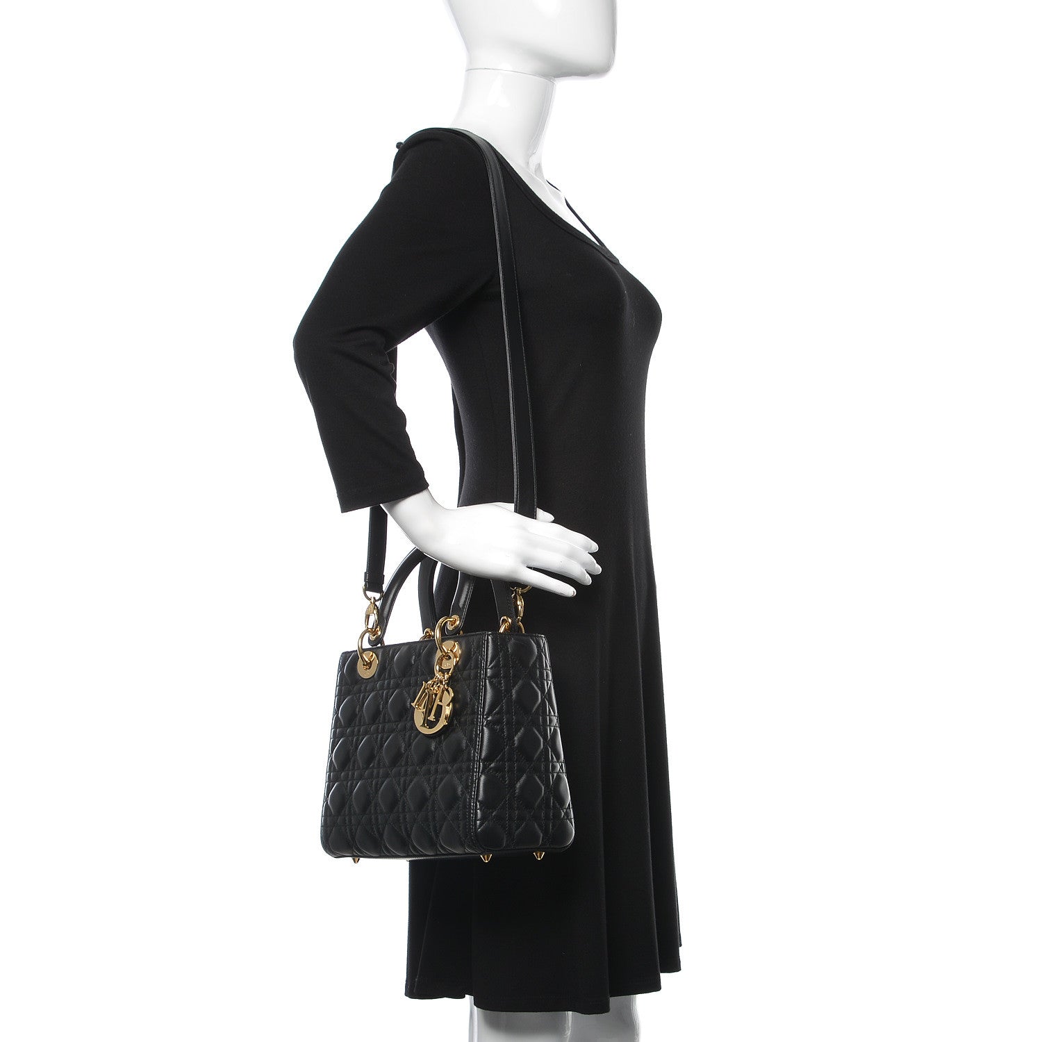 Christian Dior Lambskin Cannage Medium Lady Dior Black 2 of 9