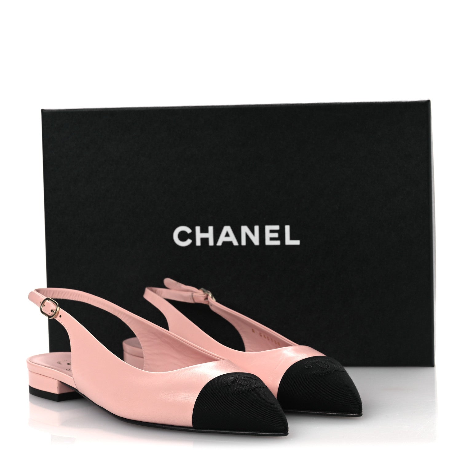 Chanel Lambskin Pointed Toe CC Slingback Flats 37 Pink Black