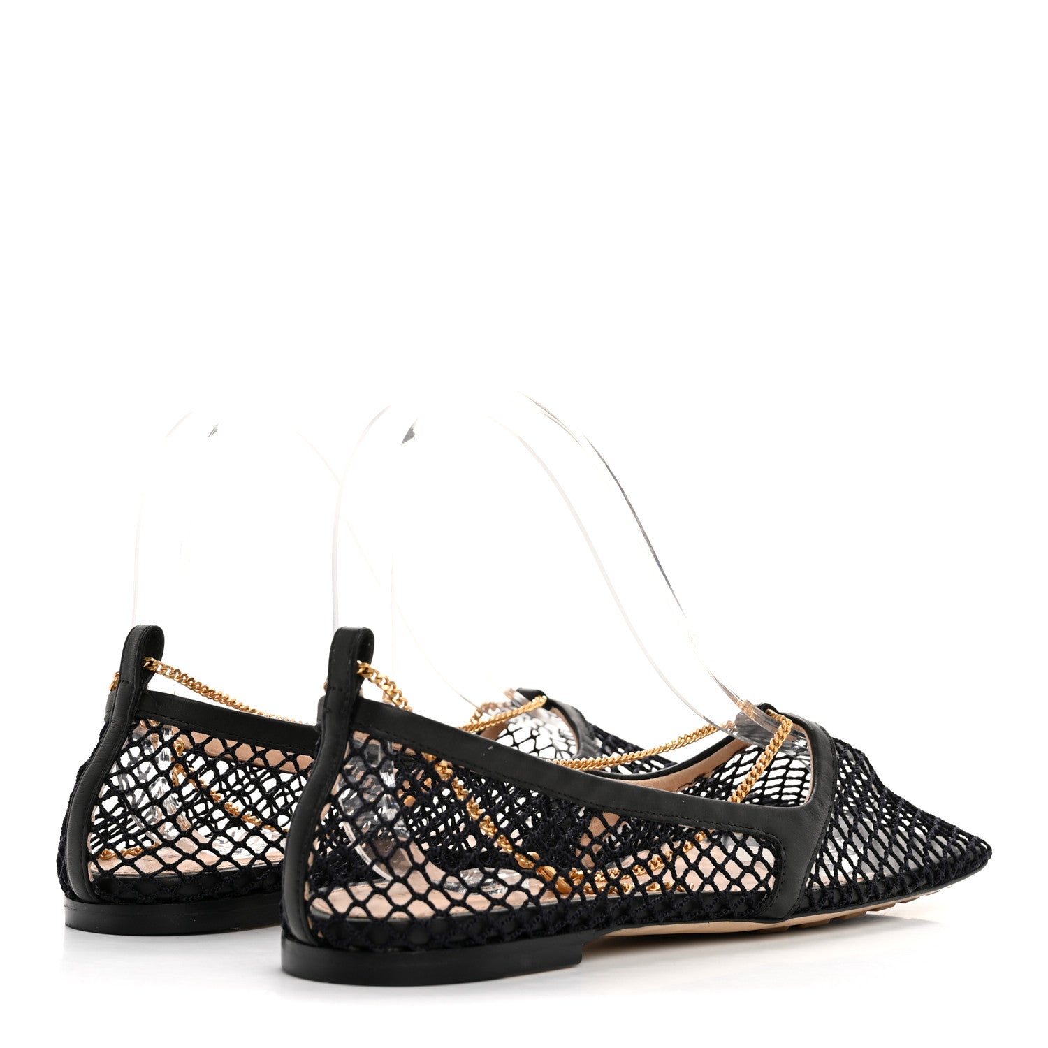 Bottega Veneta Mesh Nappa Chunky Chain Stretch Ballerina Flats 37 Black 5 of 9