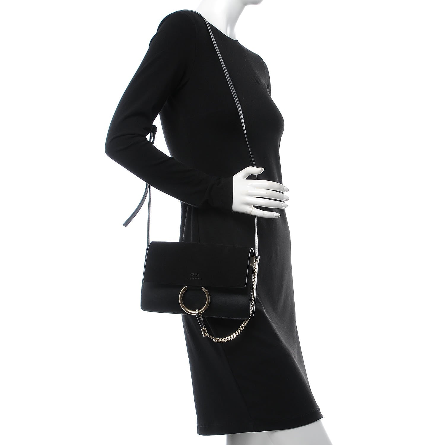 Chloe Suede Calfskin Small Faye Shoulder Bag Black 2 of 7