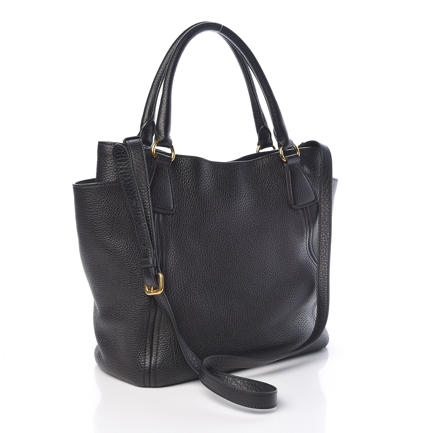 Prada Vitello Daino Side Pocket Tote Black 3 of 10