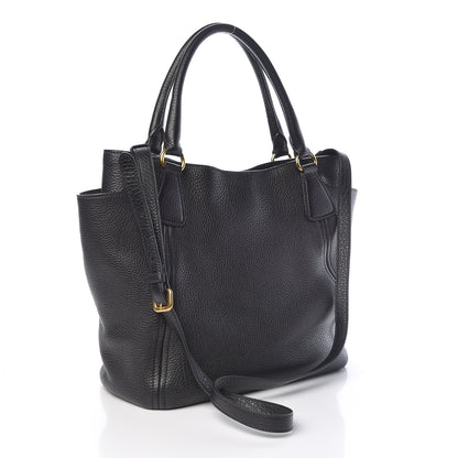 Prada Vitello Daino Side Pocket Tote Black 3 of 10