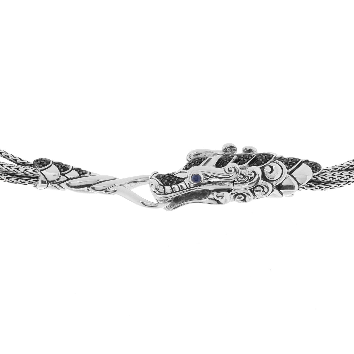Sterling Silver Black Spinel Blue Sapphire Naga Dragon Multi Chain Necklace