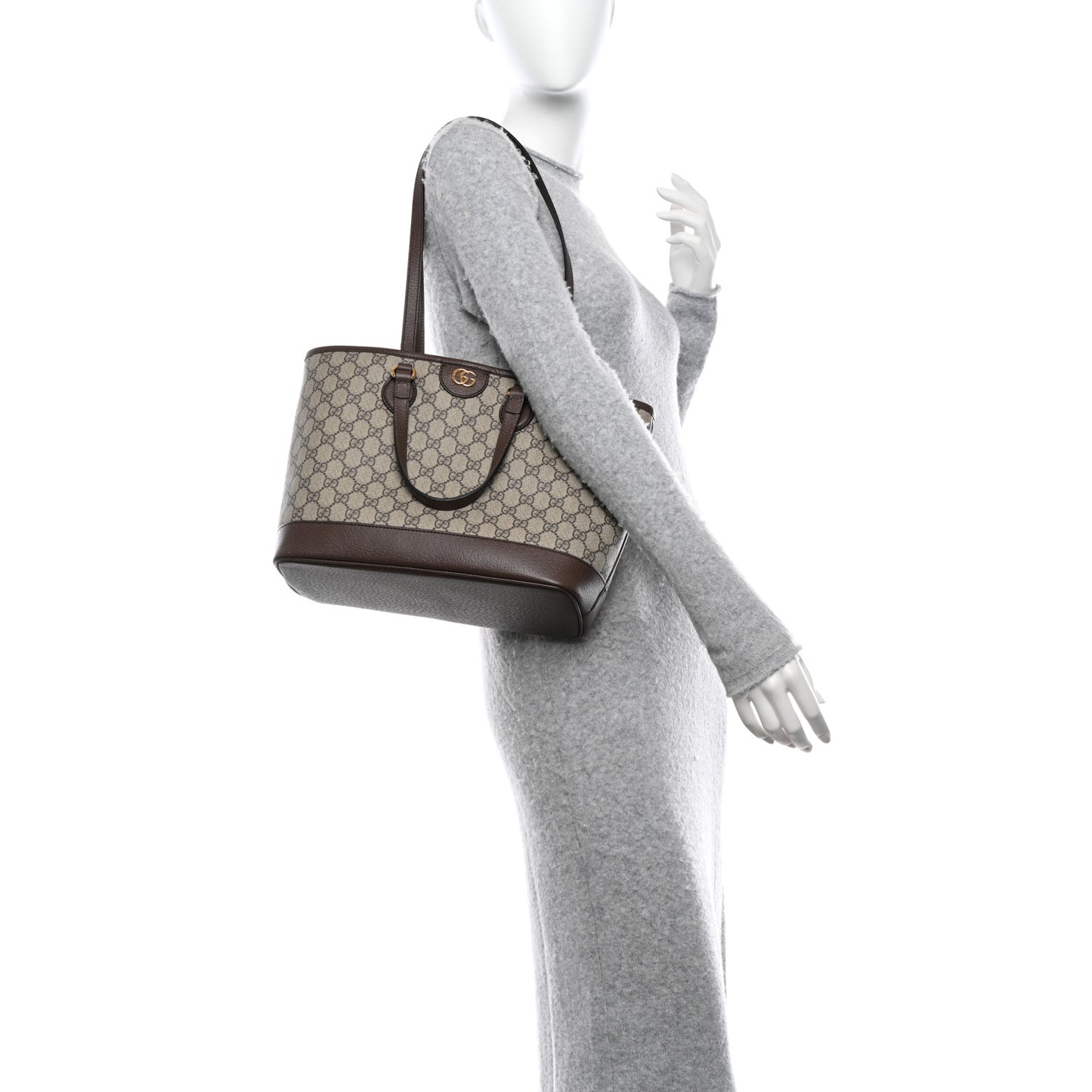 GG Supreme Monogram Textured Calfskin Small Ophidia Shoulder Tote Bag Beige Ebony New Acero