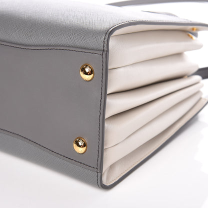 Prada Saffiano City Calfskin Small Bibliotheque Top Handle Mercurio Talco 9 of 13