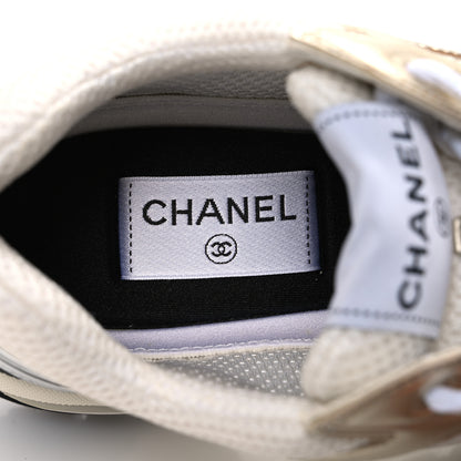Chanel Fabric Laminated Calfskin Stretch CC Womens Sneakers 39.5 White Silver 10 of 11