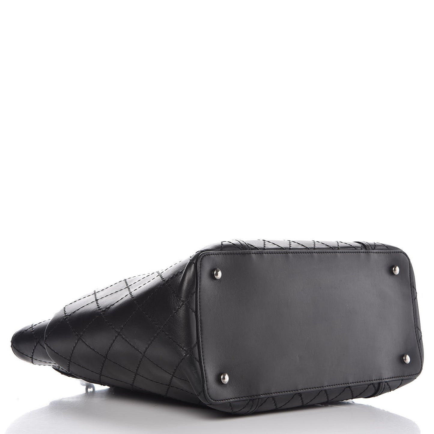 Lambskin Stitched Shopping Tote Black
