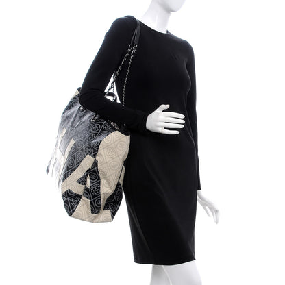 Chanel Coated Canvas Camellia Large Shopping Tote Black Beige 2 of 8