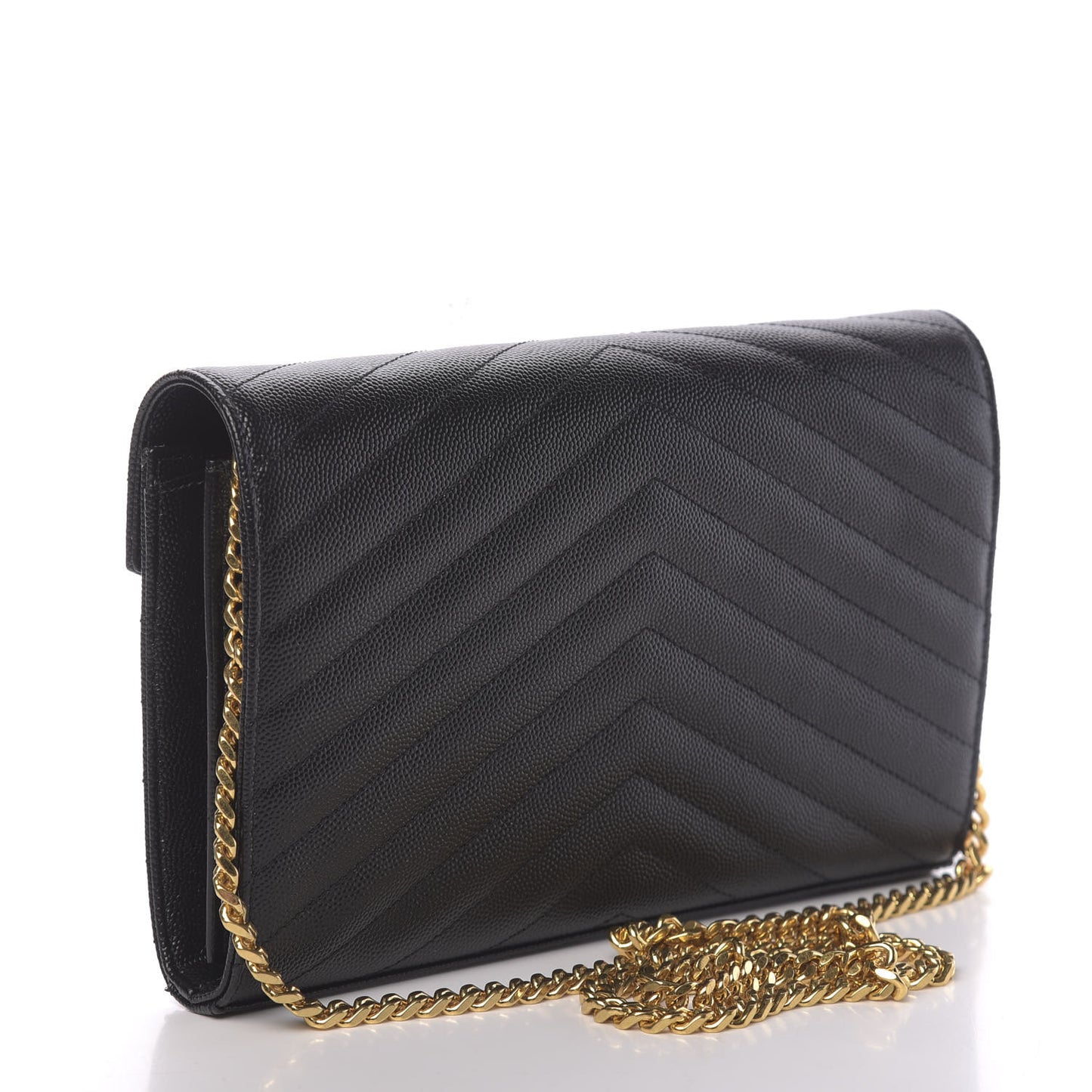 Grain De Poudre Matelasse Chevron Tri-Metal Monogram Chain Wallet Black