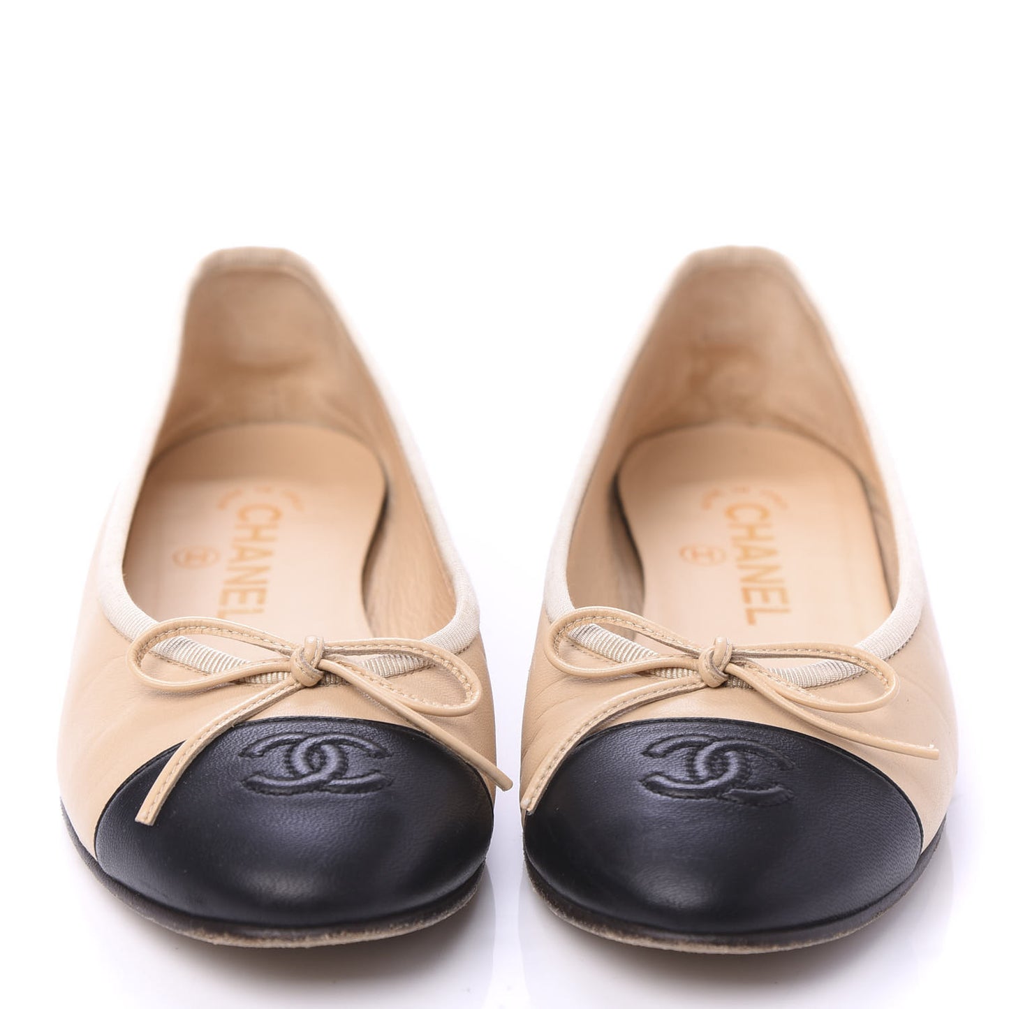 Lambskin Cap Toe CC Ballerina Flats 36.5 Beige Black