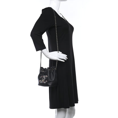 Chanel Lambskin Calfskin Quilted Strass Mania Mini Drawstring Bucket Bag Black 3 of 9
