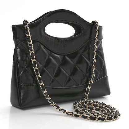 Chanel Shiny Crumpled Calfskin Quilted Nano 31 Shopping Bag Black 2 of 11