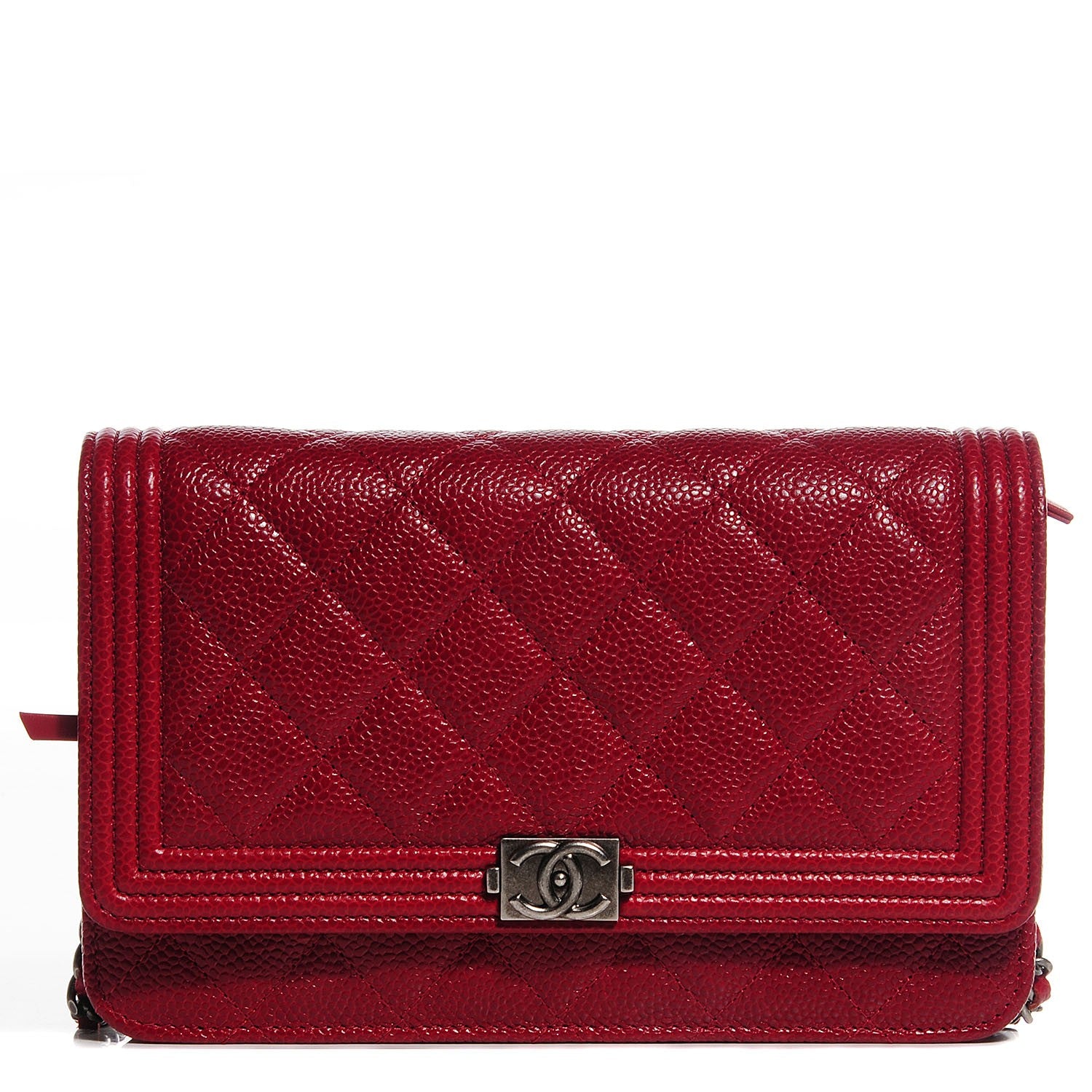 Chanel Caviar Quilted Boy Wallet On Chain WOC Red 1 of 9