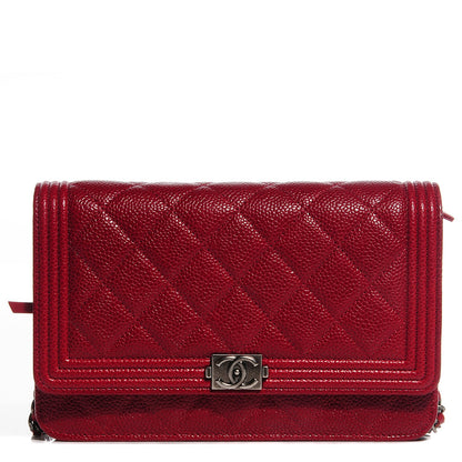Chanel Caviar Quilted Boy Wallet On Chain WOC Red 1 of 9