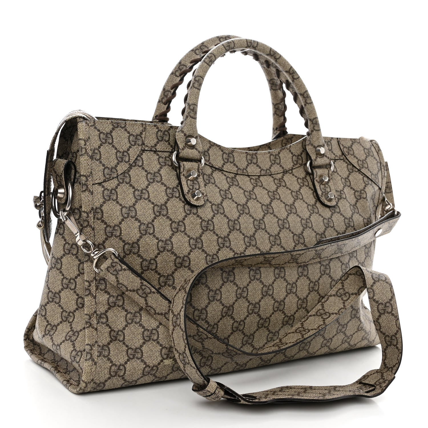 Balenciaga X GUCCI GG Supreme Monogram Neo Classic Silver Hardware City Beige Ebony 3 of 10