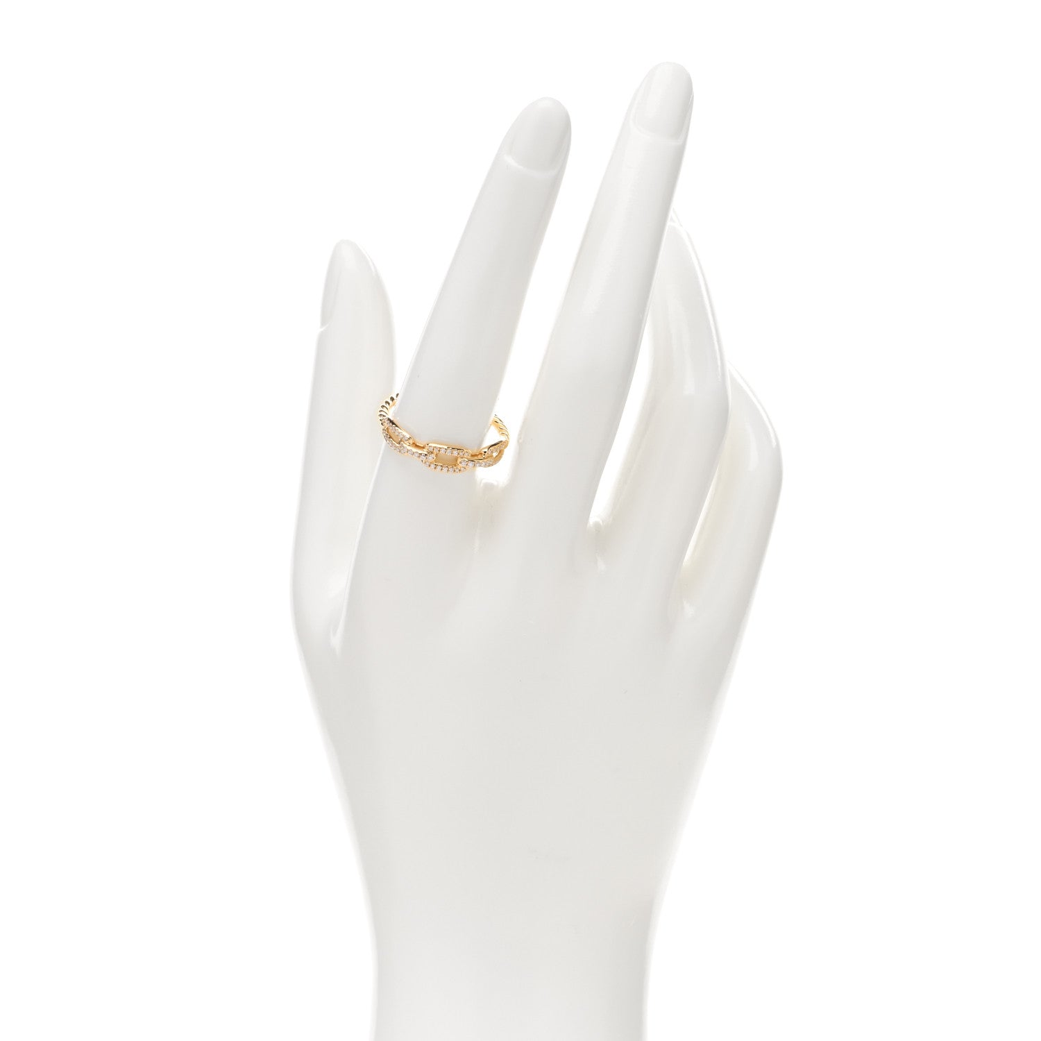 David Yurman 18K Yellow Gold Diamond 4.5mm Stax Single Row Chain Link Ring 59 8.75 2 of 4