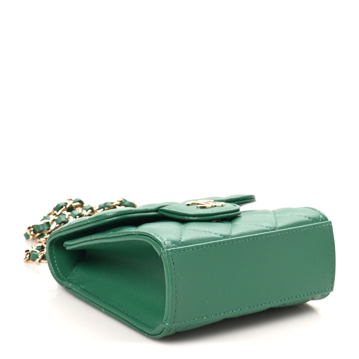Lambskin Quilted Top Handle Flap Clutch With Chain Green