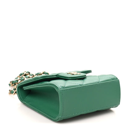 Chanel Lambskin Quilted Top Handle Flap Clutch With Chain Green 4 of 10