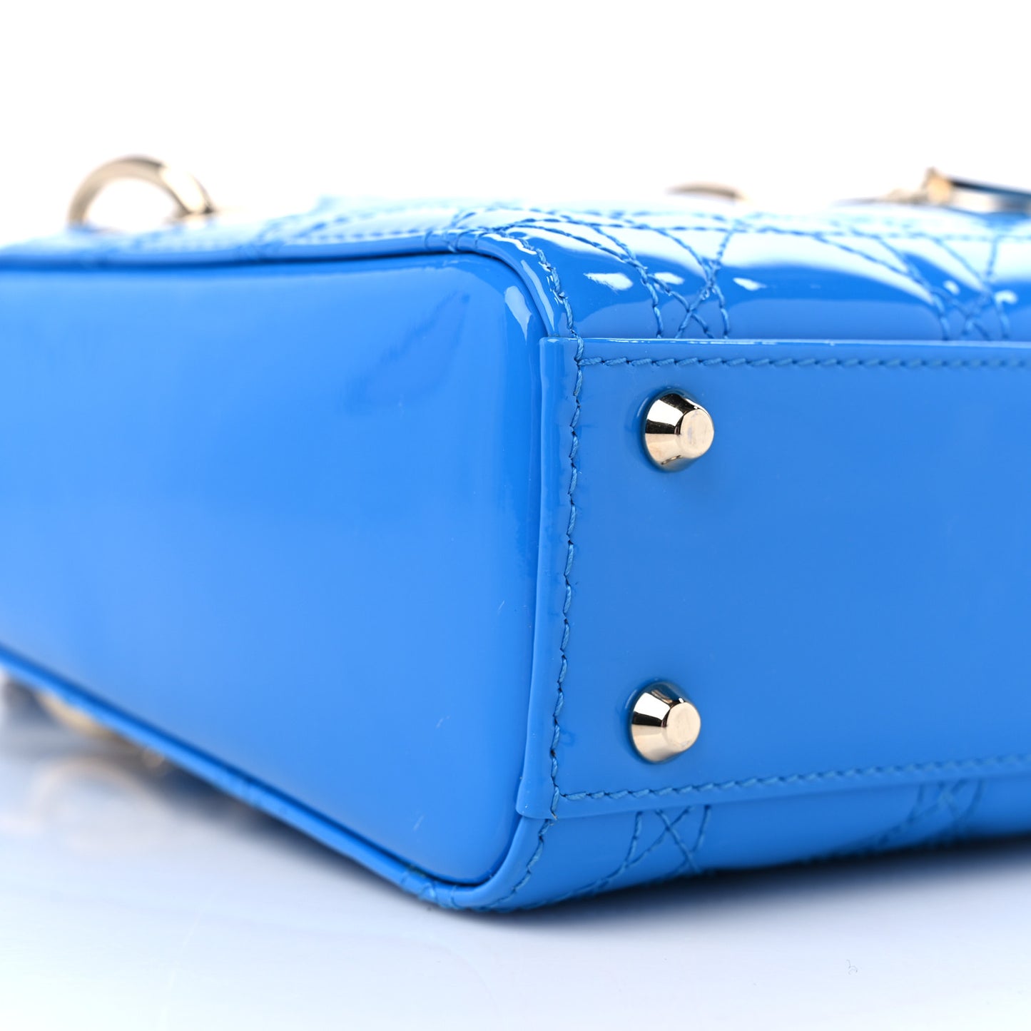 Patent Cannage Mini Lady Dior Blue
