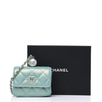 Chanel Iridescent Caviar Quilted Pearl On Top Coin Purse With Chain Light Green 11 of 11