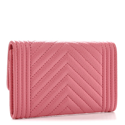 Chanel Caviar Chevron Quilted Boy Card Holder Wallet Dark Pink 3 of 9