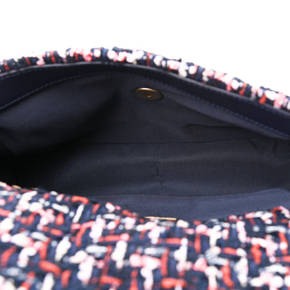 Chanel Tweed Quilted Medium Chanel 19 Flap Navy Blue White Red 5 of 11