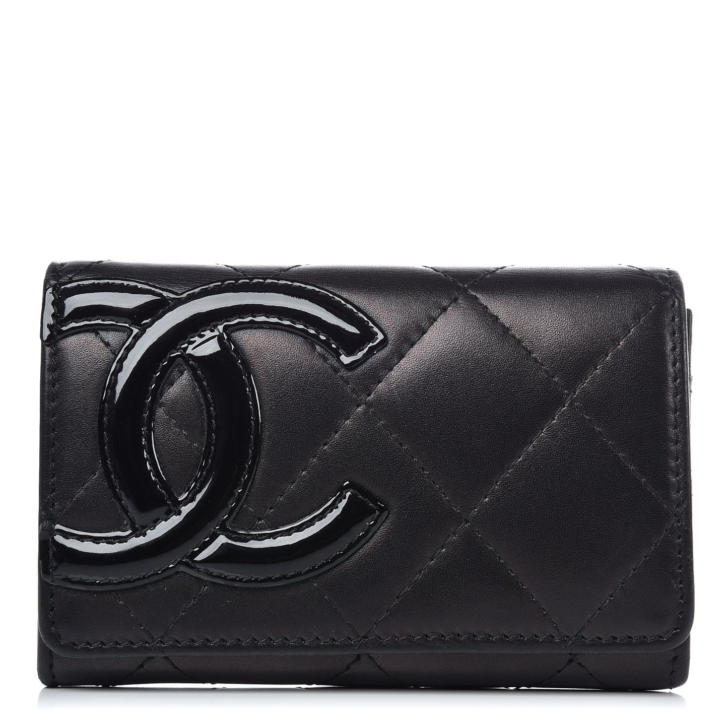 Calfskin Quilted Cambon Business Card Holder Black