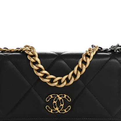 Chanel Goatskin Quilted Chanel 19 Wallet On Chain WOC Black 9 of 14