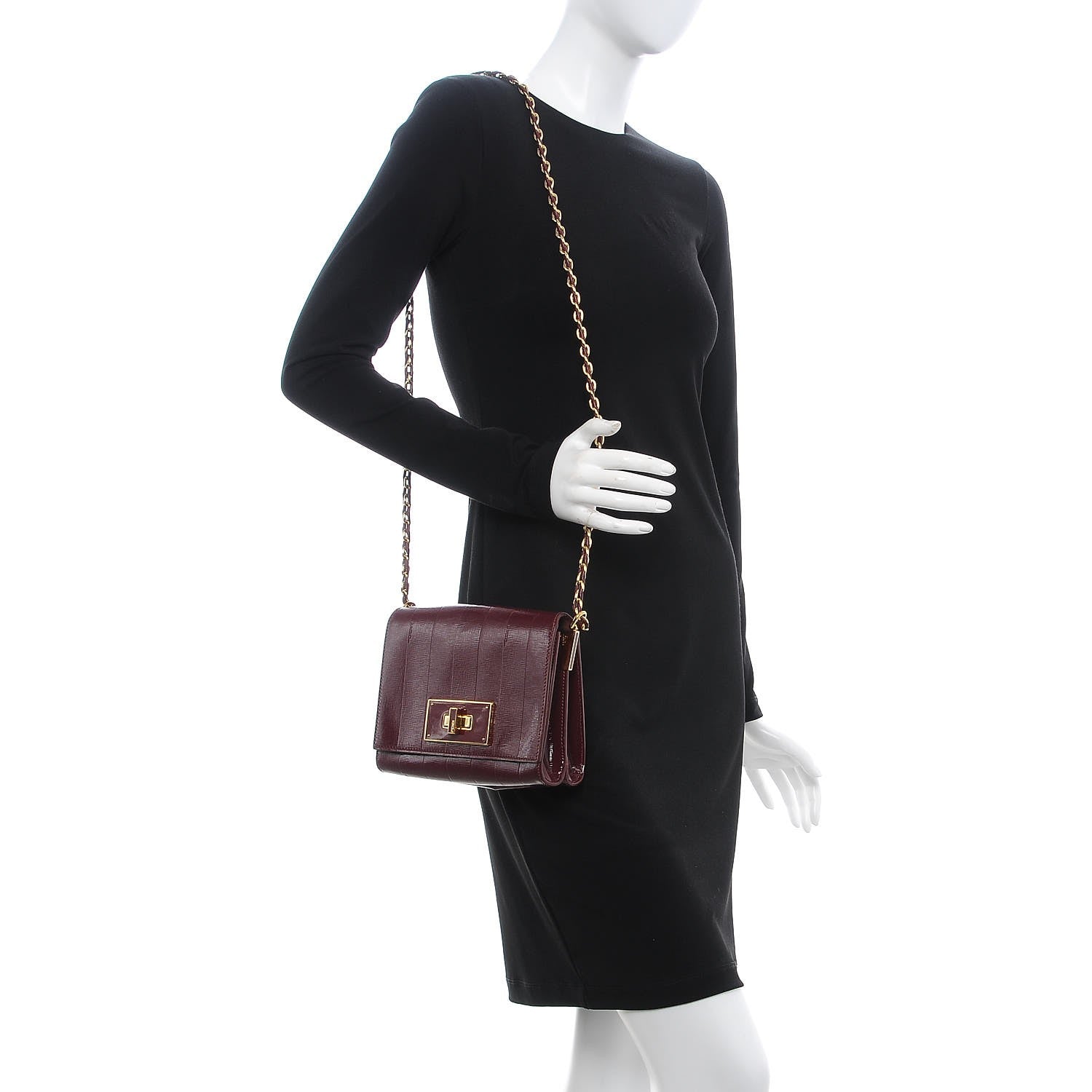 Fendi Patent Pequin Small Claudia Shoulder Bag Bordeaux 2 of 9