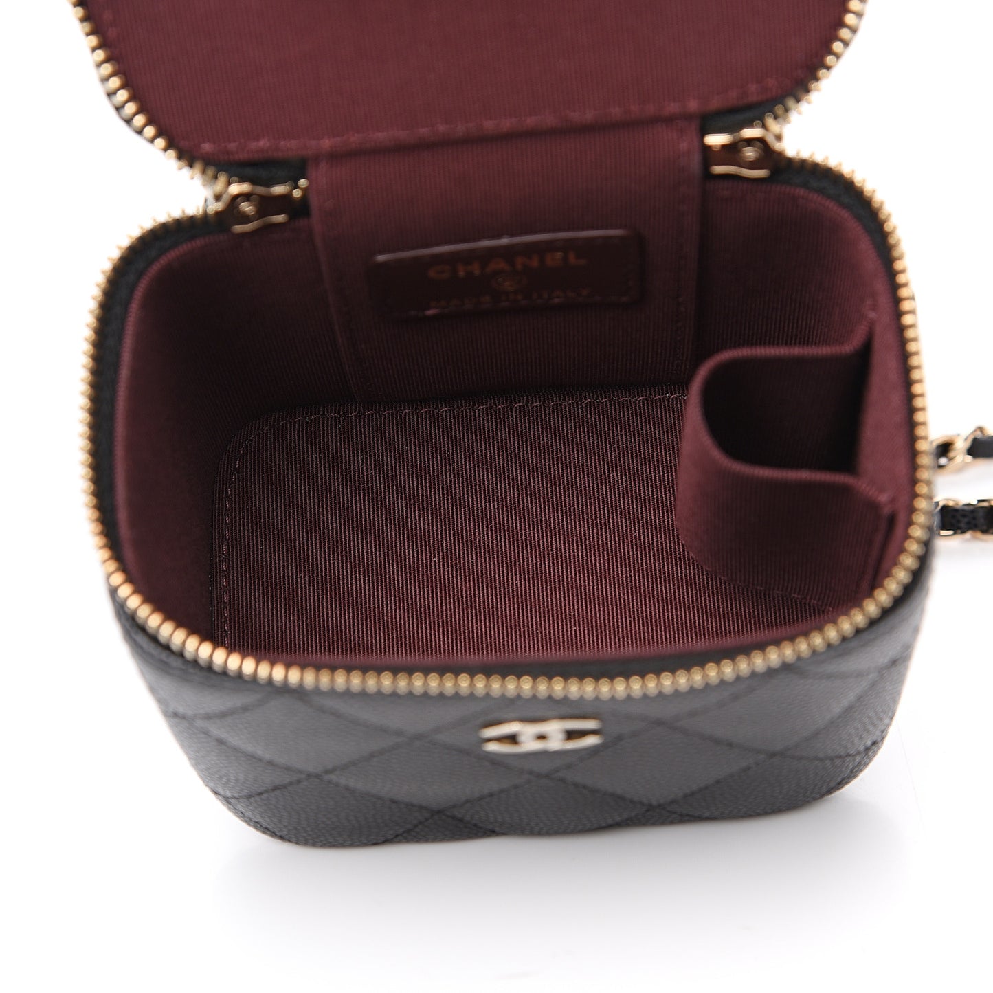 Caviar Quilted Mini Vanity Case With Chain Black