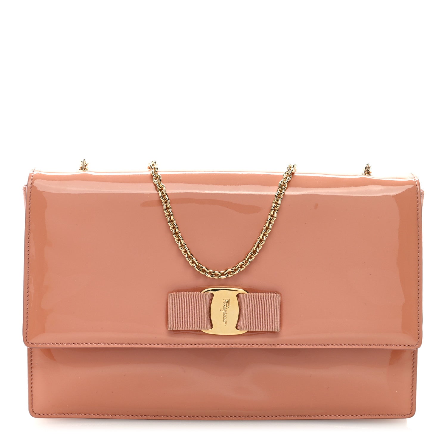 Salvatore Ferragamo Patent Ginny Vara Bow Shoulder Bag Pastel Pink 1 of 8