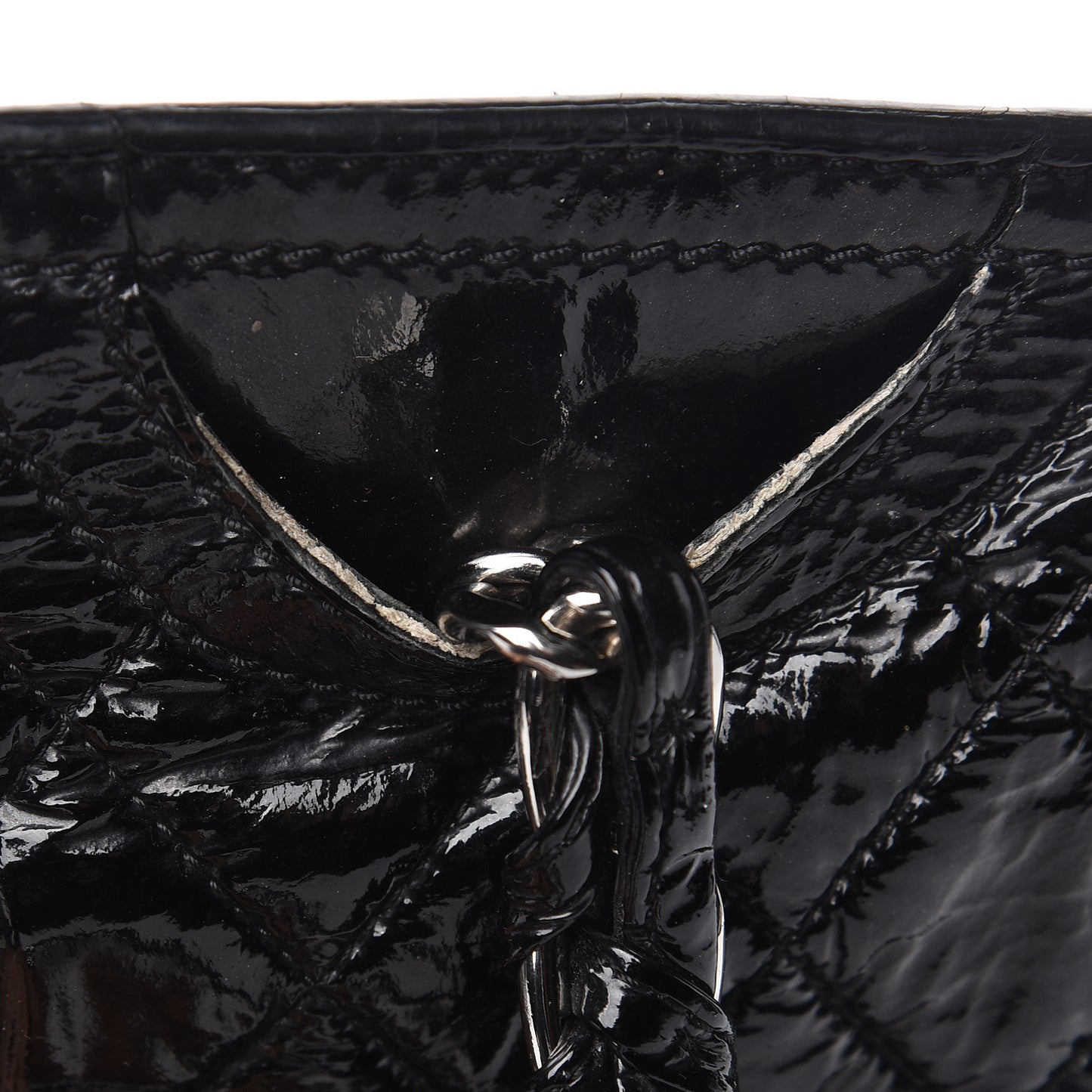 Patent Quilted Day Glo Flap Bag Black