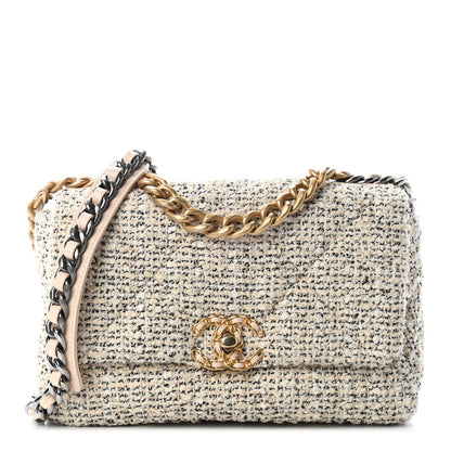 Chanel Tweed Quilted Medium Chanel 19 Flap Ecru Black 1 of 9