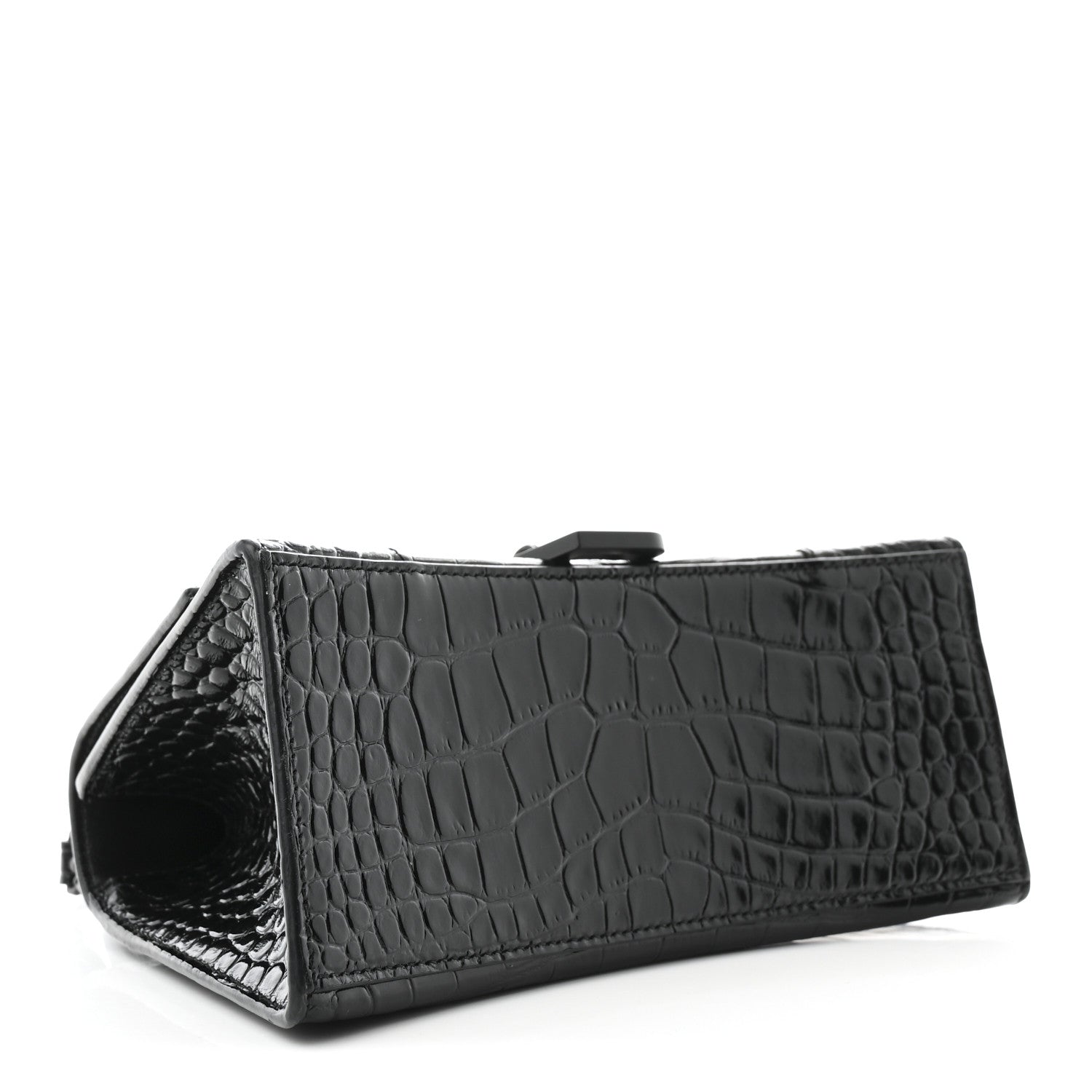 Balenciaga Shiny Calfskin Monochrome Crocodile Embossed Small Hourglass Top Handle Bag Black 4 of 10