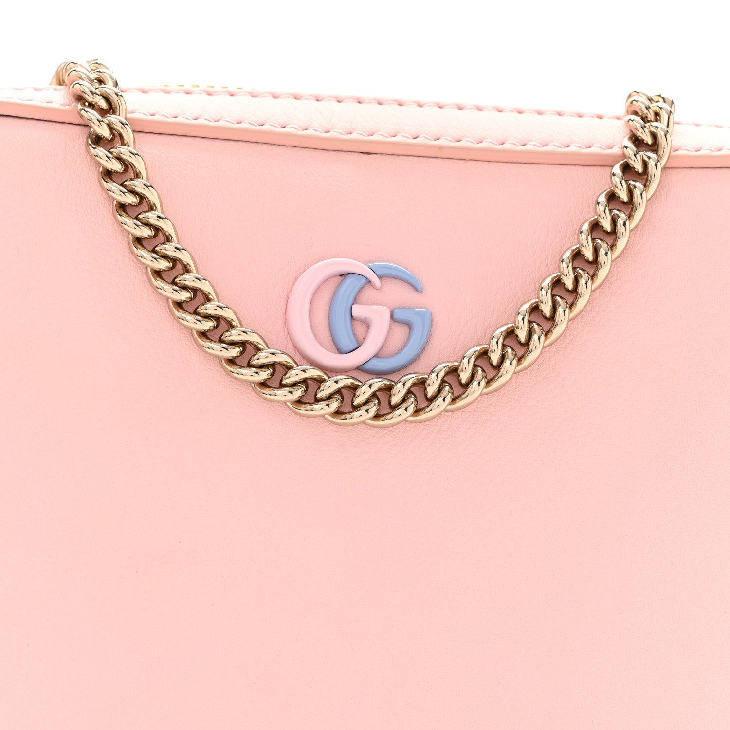 Gucci Dollar Calfskin Enamel Monochrome Super Mini GG Marmont Chain Shoulder Bag Light Pink Blue 8 of 10