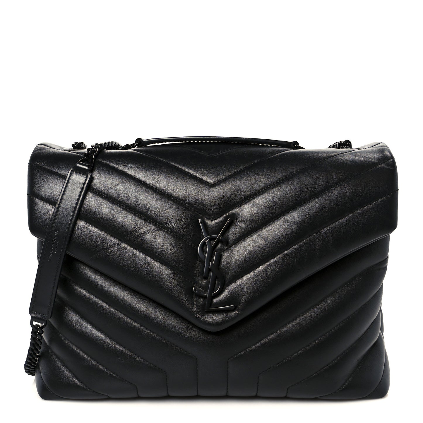 Calfskin Y Quilted Monogram Monochrome Medium Loulou Chain Satchel Black