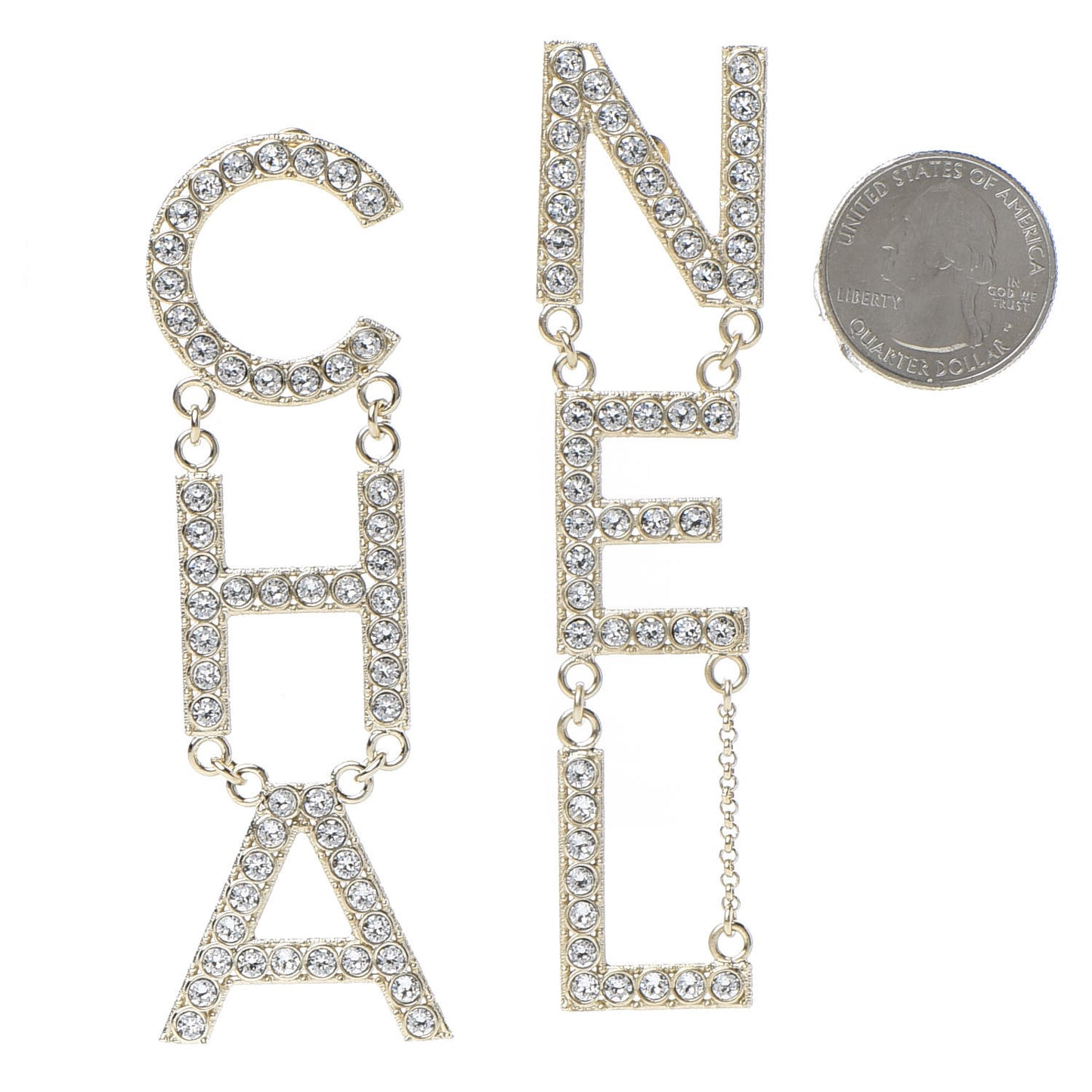 Crystal Cha-Nel Logo Drop Earrings Gold
