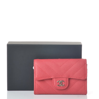 Chanel Caviar Chevron Quilted Card Holder Wallet Light Red 13 of 13