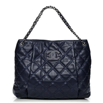 Chanel Calfskin Double Stitch Large Hamptons Shopping Tote Dark Blue 1 of 8