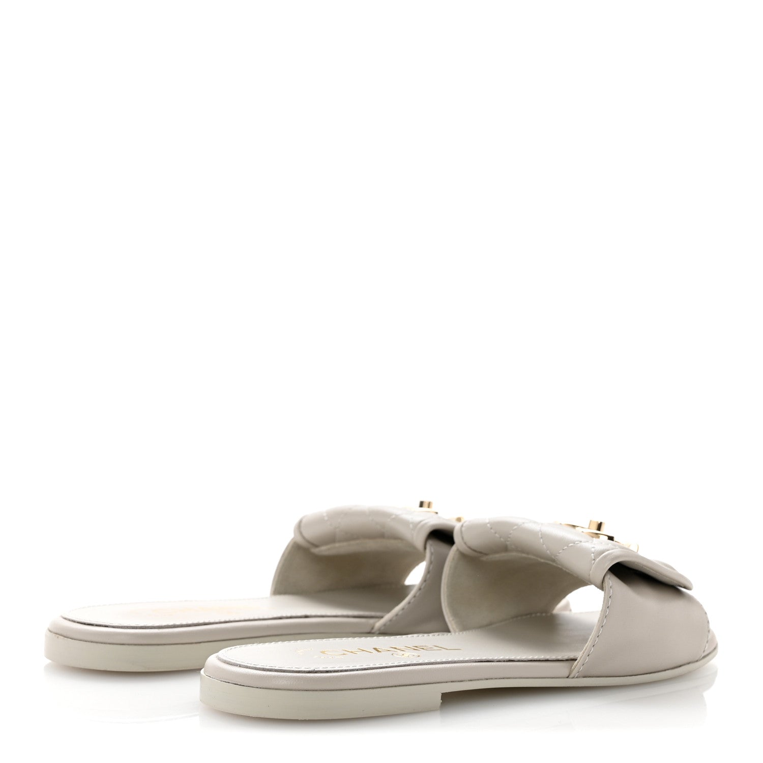 Chanel Lambskin Quilted Turnlock Flat Mules 35.5 Light Grey 5 of 12