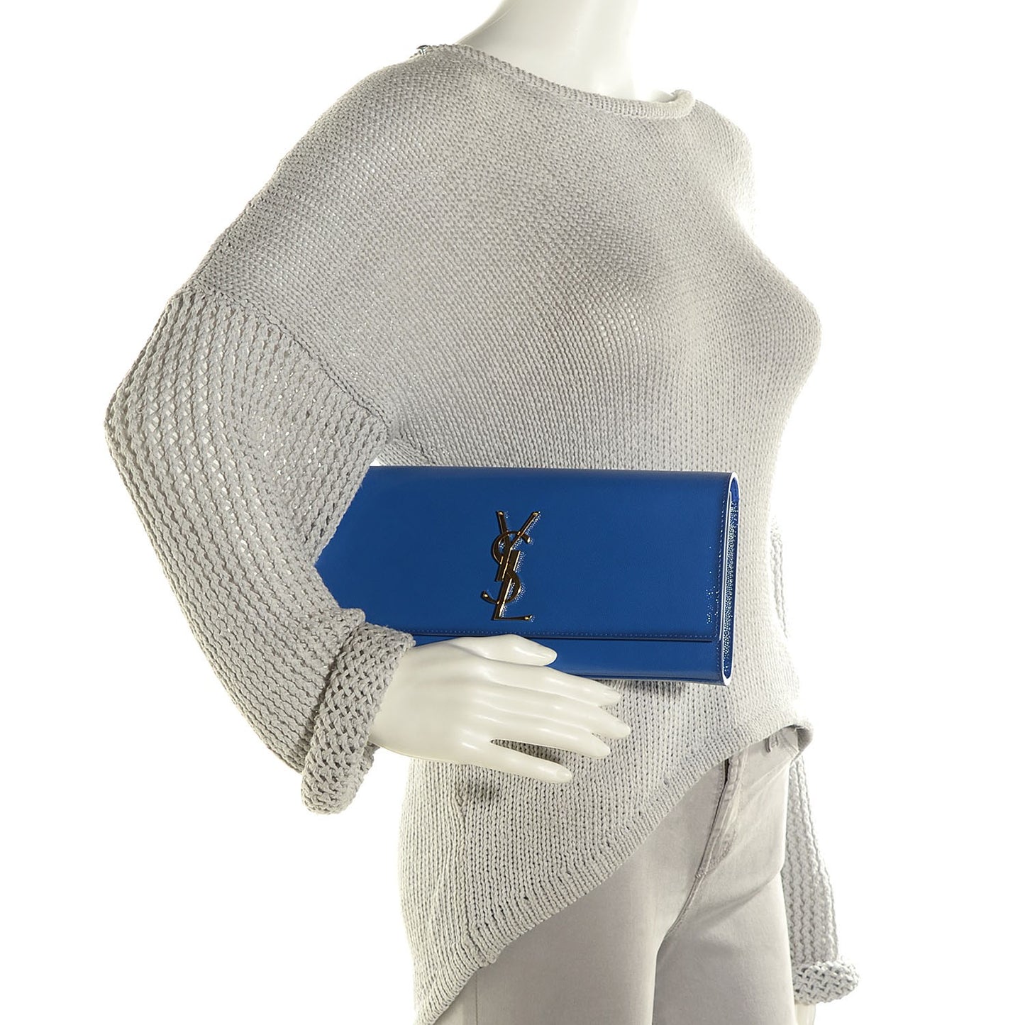 Textured Patent Calfskin Classic Monogram Clutch Royal Blue