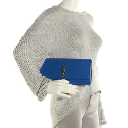 Saint Laurent Textured Patent Calfskin Classic Monogram Clutch Royal Blue 2 of 8
