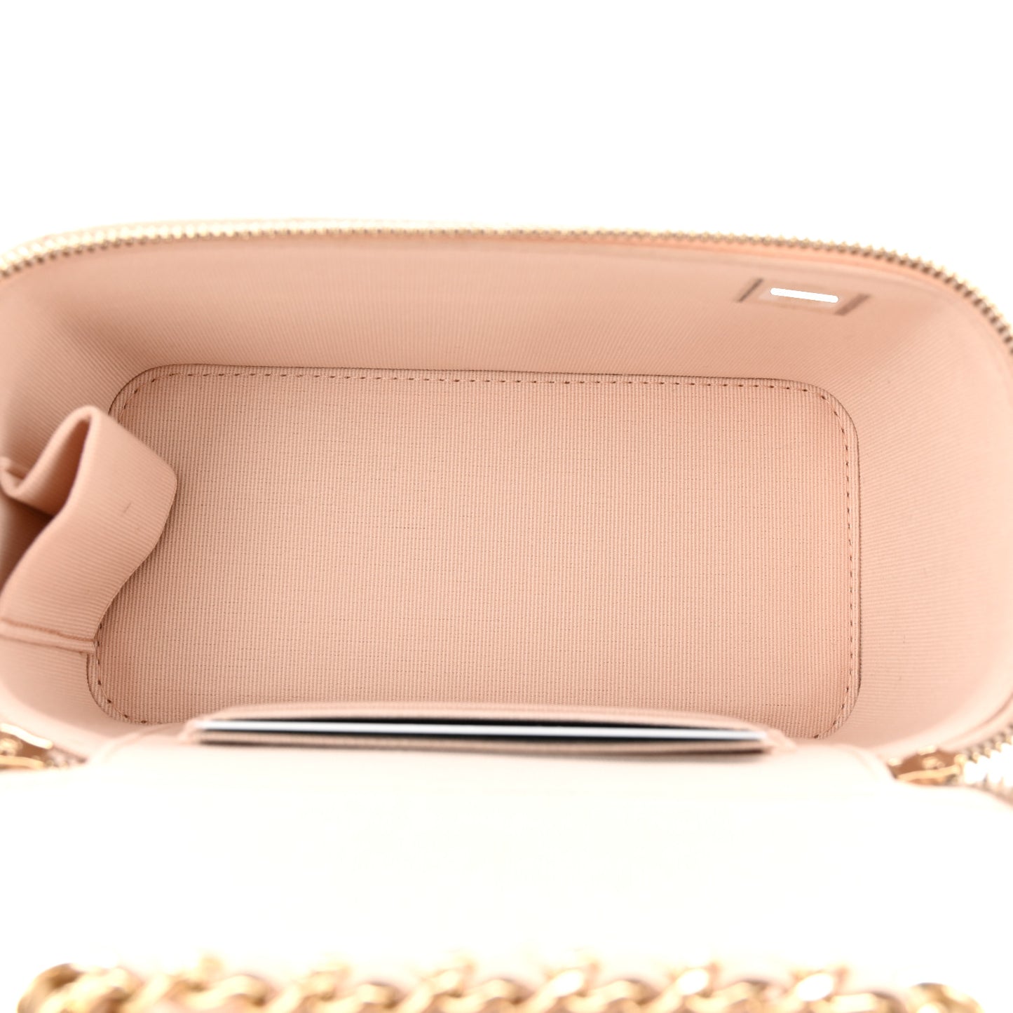 Caviar Quilted Small Vanity Case With Chain Light Beige